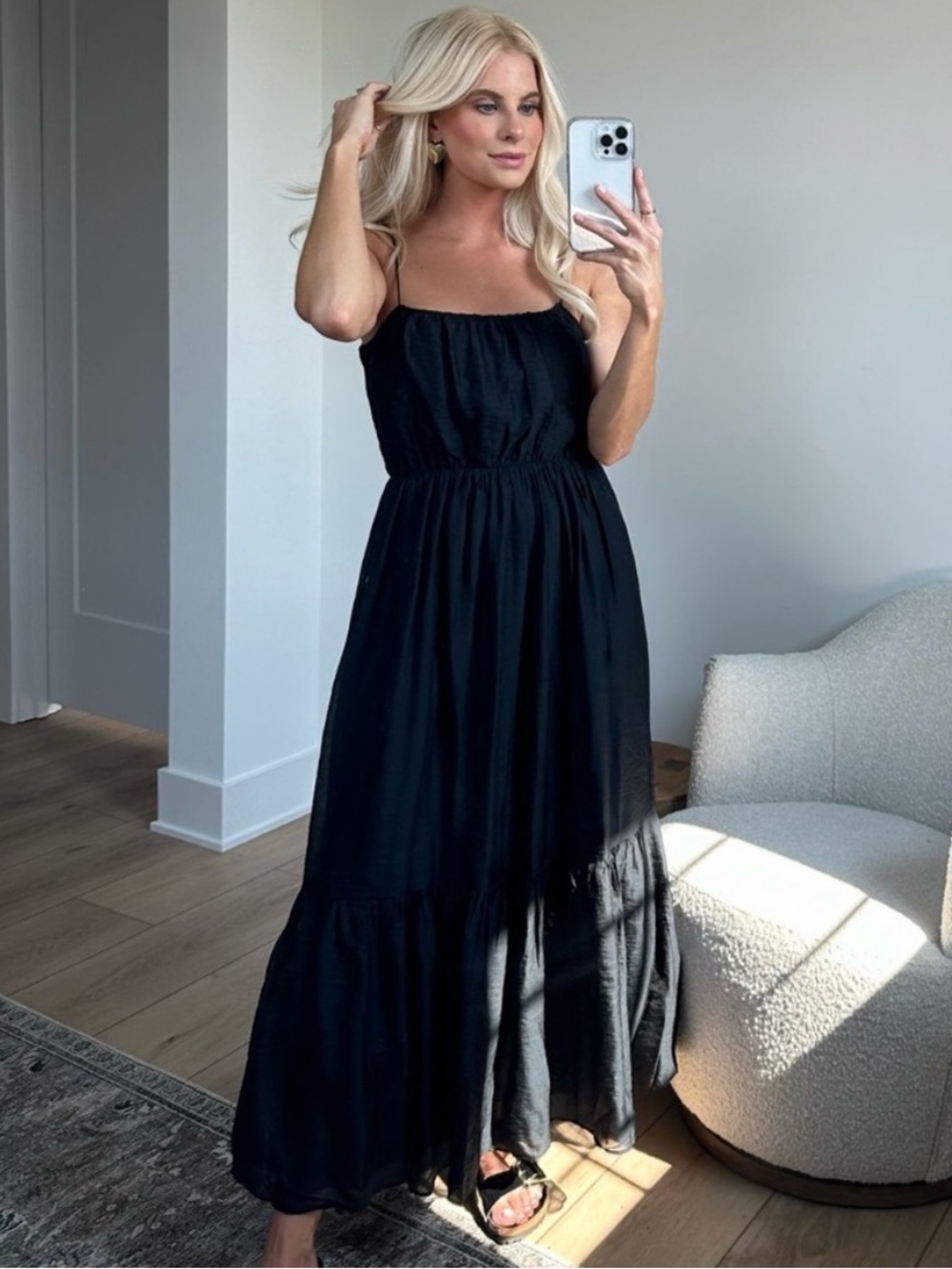 Abercrombie Low Back Tiered Maxi Dress XS Black Open Back Pockets